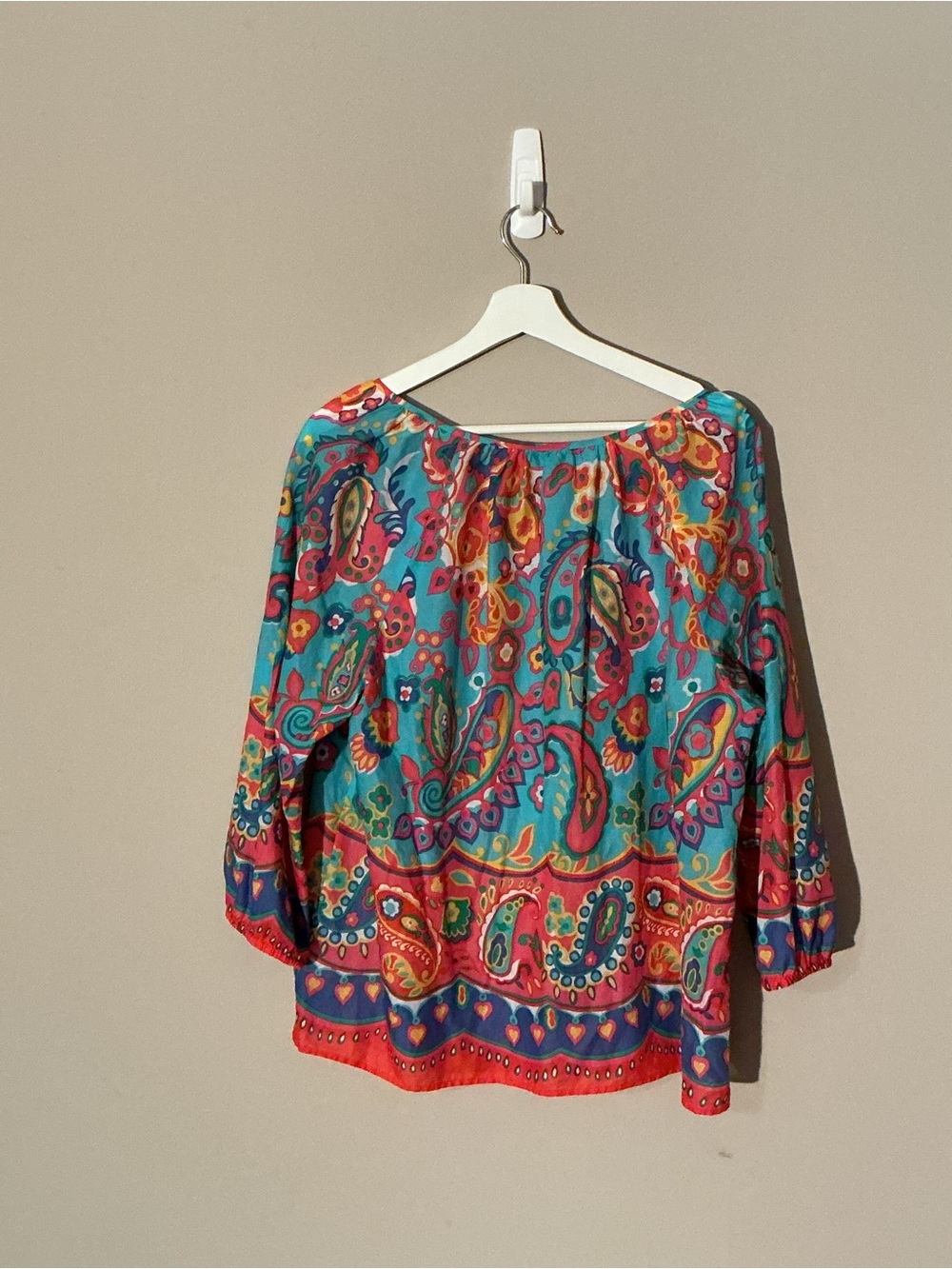 Talbots Boho Paisley Top in Teal and Coral - Picture 3 of 7